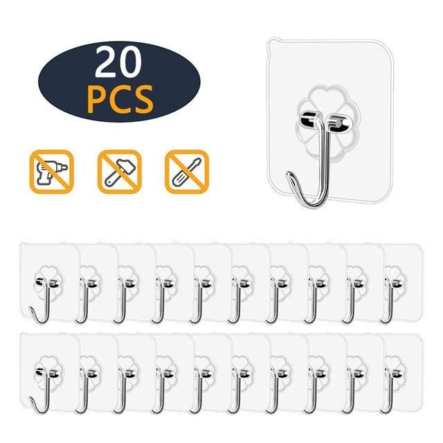 Transparent Self Adhesive Hangers with Hooks (20pk)